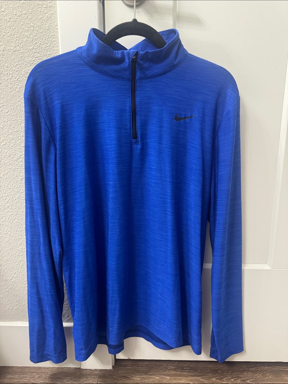 Nike Dri Fit Blue Quarter-Zip Performance Top with Black Swoosh